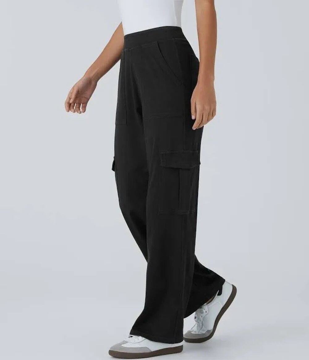Halara Flex Denim High Rise Cargo Jeans Straight Leg Womens XL Black L Stretch
